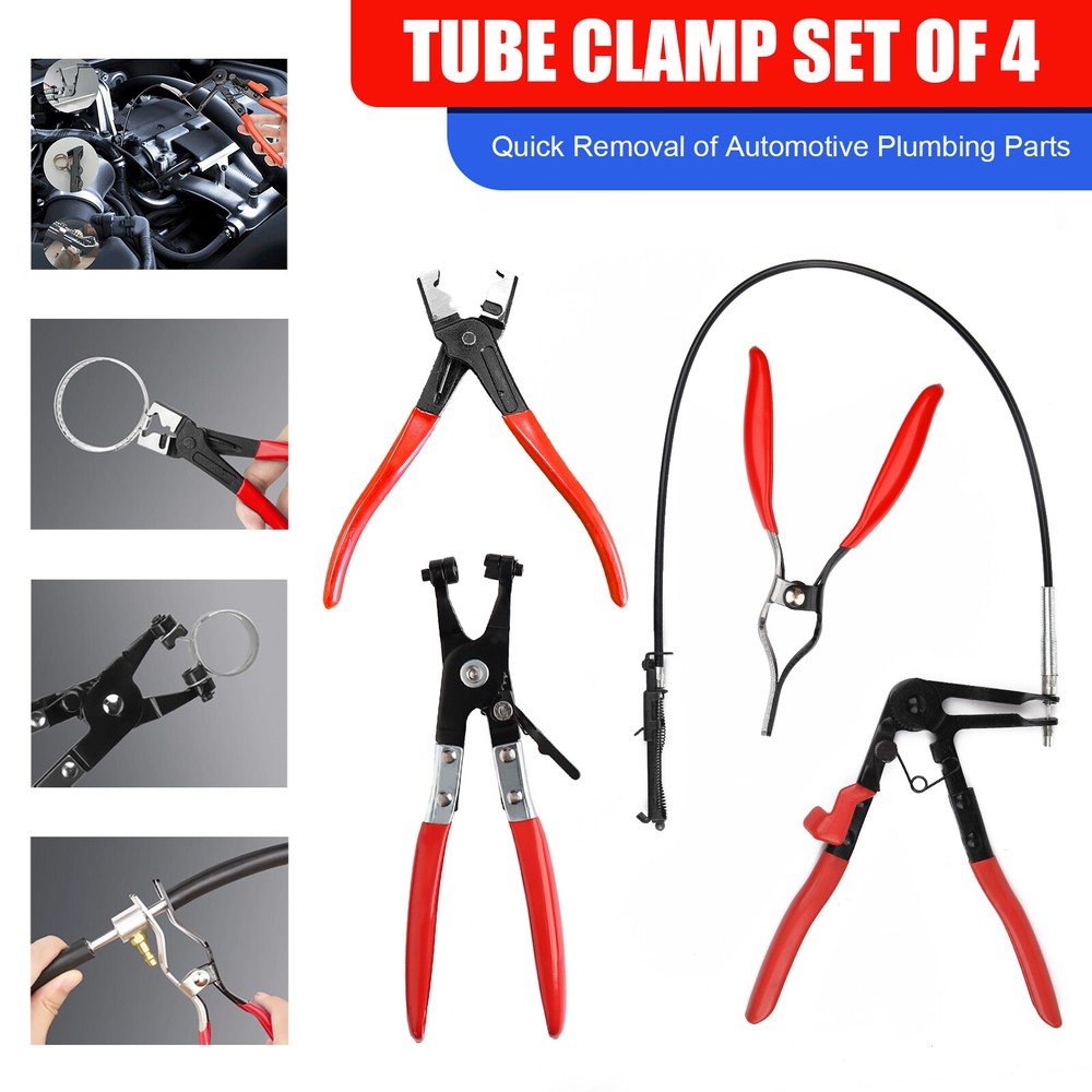 4PCS Hose Clamp Pliers Spring Clamp Pliers Self-Tightening Clamps Remover Tool