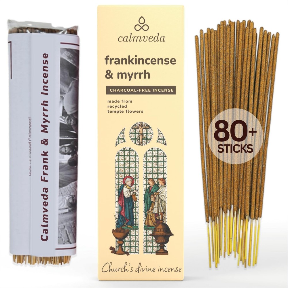 Frankincense & Myrrh Church Incense, 80 Sticks, Charcoal-Free, Upcycled Flowers
