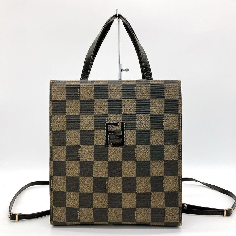 FENDI 2way PVC Bag Backpack Tote in Pecan Pattern Preowned  