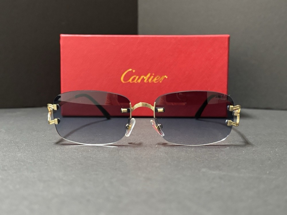 Cartier Rimless Unisex Sunglasses Gold Frame Gradient Lens Free Shipping