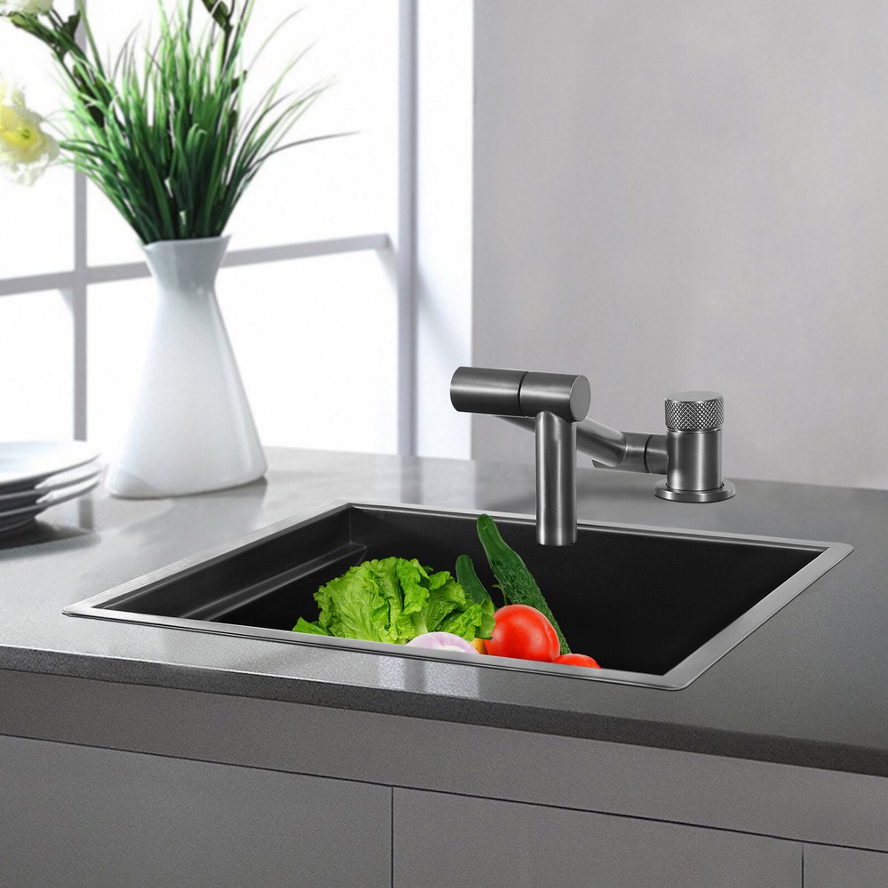 304 Stainless Steel Sink Kitchen Sink with Foldable and Rotatable Faucet Black