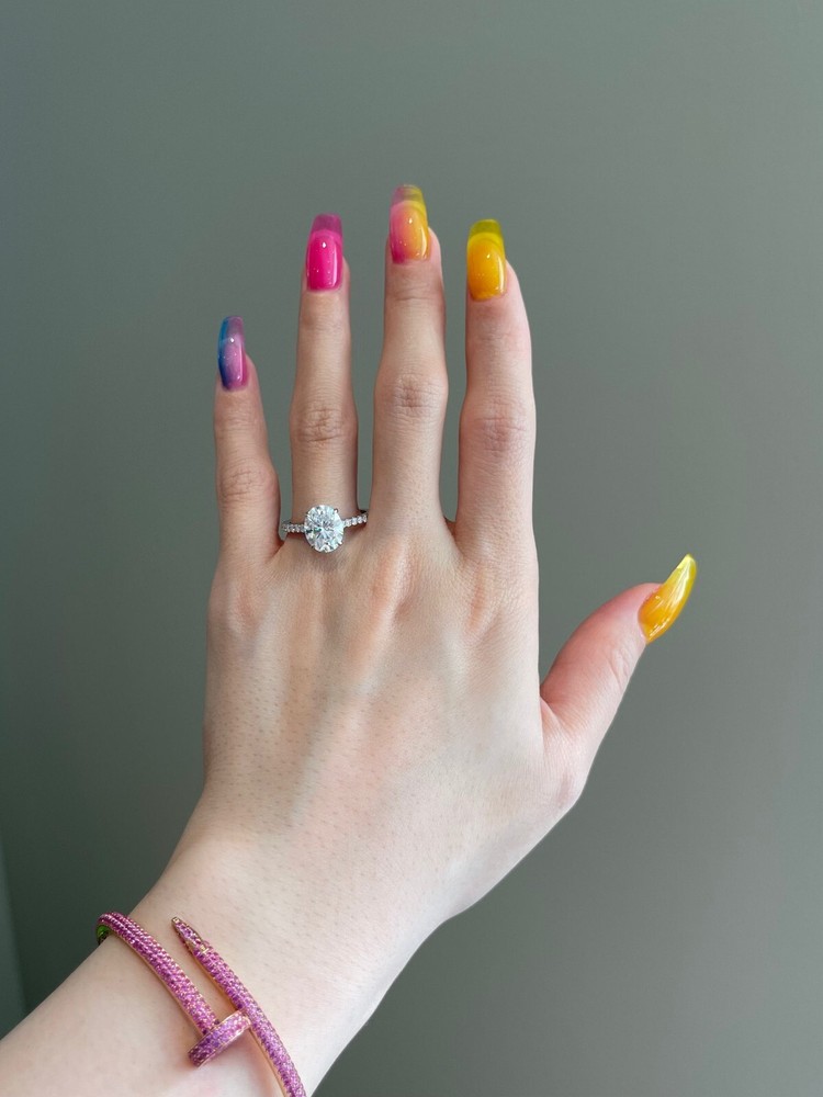 3 CARAT OVAL & ROUND MOISSANITE DIAMOND 925 STERLING SILVER RING GIFT FOR HER