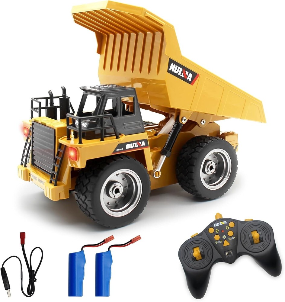 Durable 9 Channel RC Dump Truck with Metal Cab & Lights - Fun for Ages 5 and Up