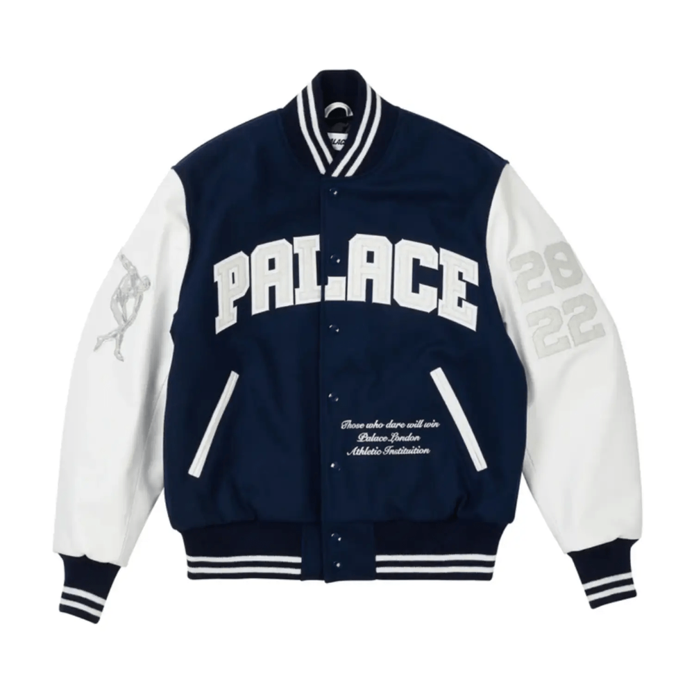 Men's Greek NY LA Style Wool Leather Varsity Jacket Navy White