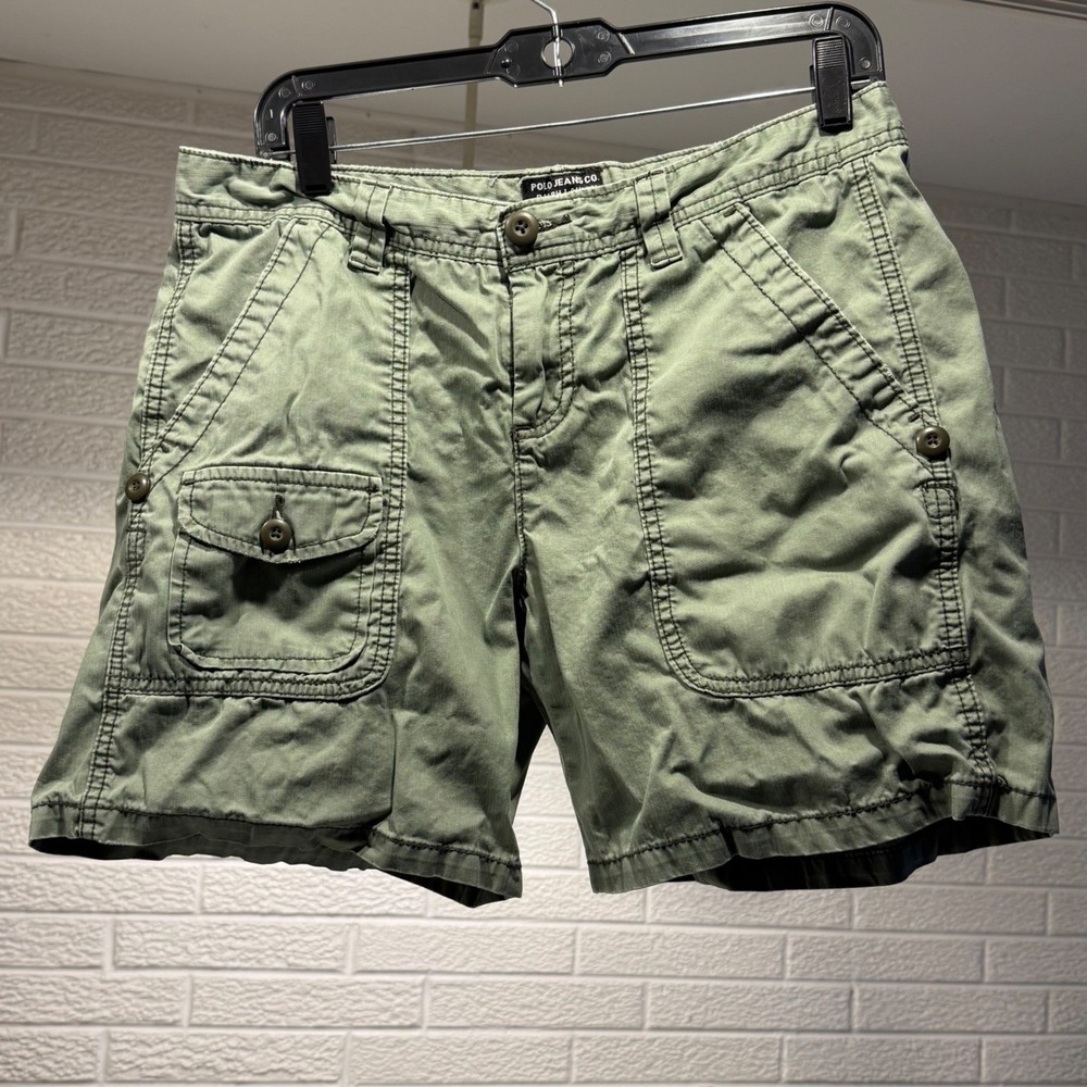 Polo Jeans Co. Ralph Lauren Womens Green Cotton Utility Cargo Shorts