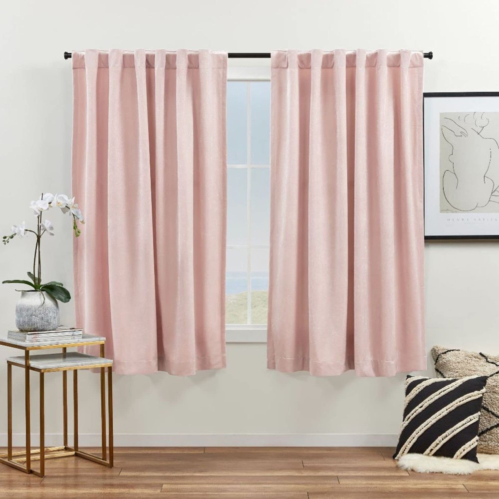 Velvet Heavyweight Light Filtering Tab Top Curtain Panel Pair, 52