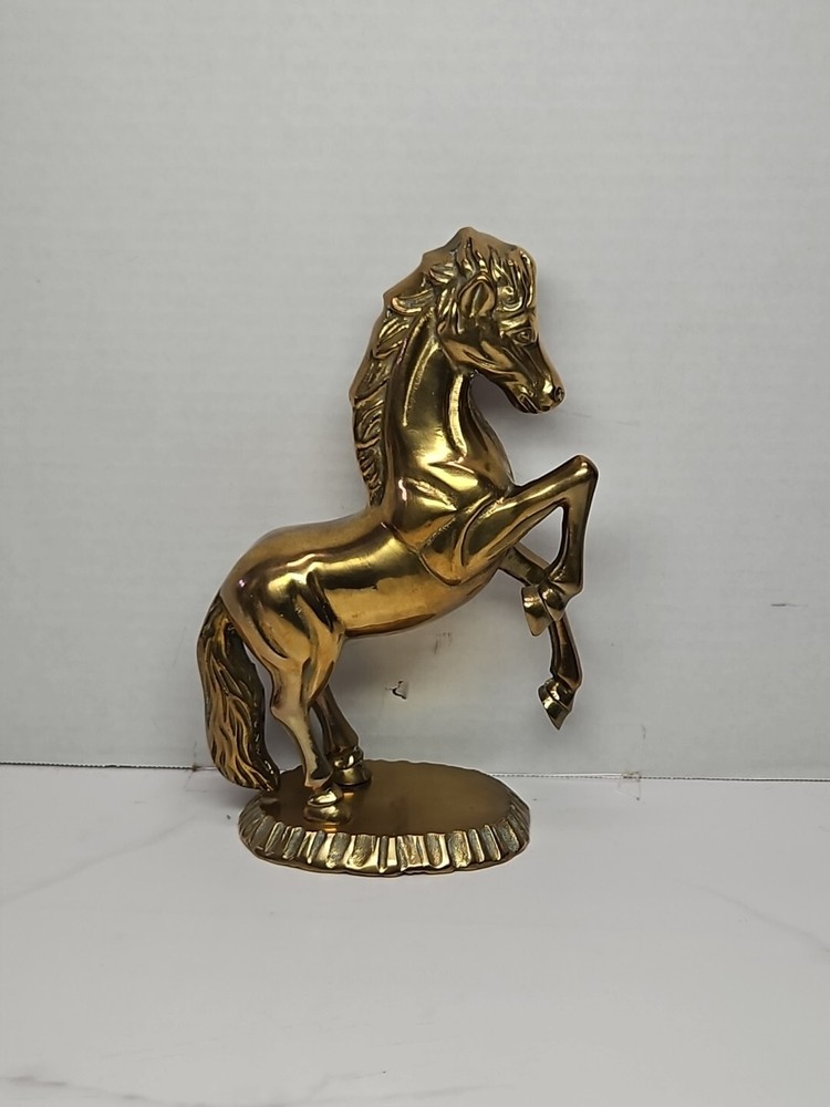 Vintage 10-Inch Tall Brass Horse Statue Weighs 4.5 Pounds
