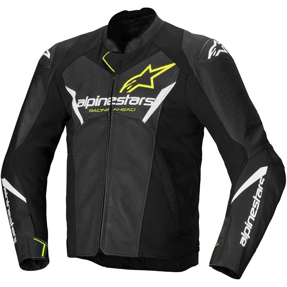 Alpinestars Faster V3 Airflow Leather Motorcycle Jacket - Black/White/Neon Yellow 310