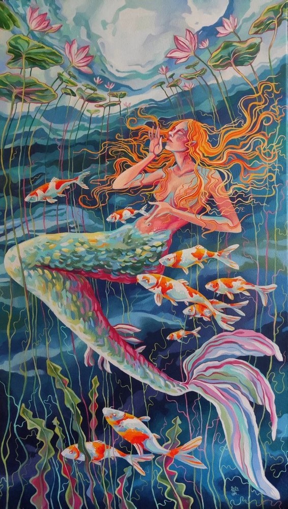 art 463 original painting 90x50 сm Oil on canvas IP mermaid