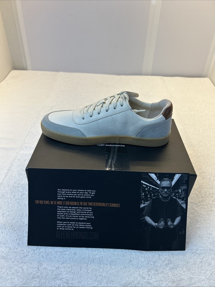Allen Edmonds Liam Lace Up Leather Sneakers 8.5 D Men White/Gray NEW in Box