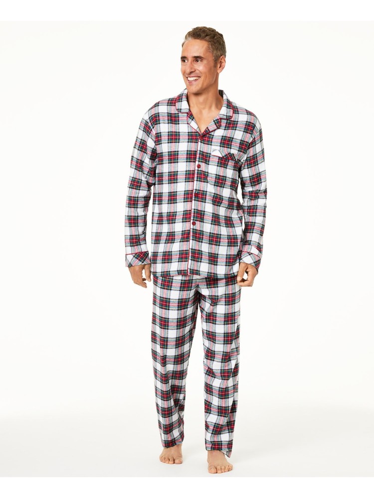 FAMILY PJs Womens White Plaid Up Top Pajamas Big & Tall 1XB