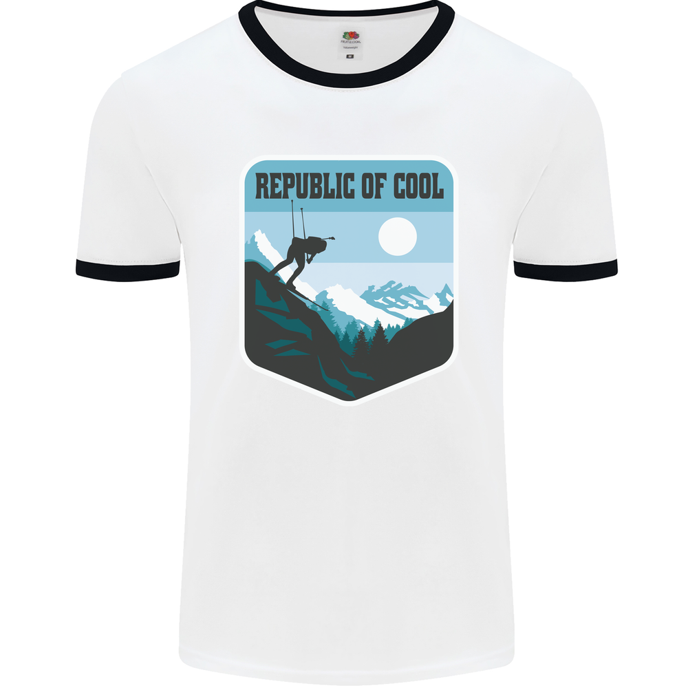 Republic of Cool Skiing Skier Ski Mens Ringer T-Shirt