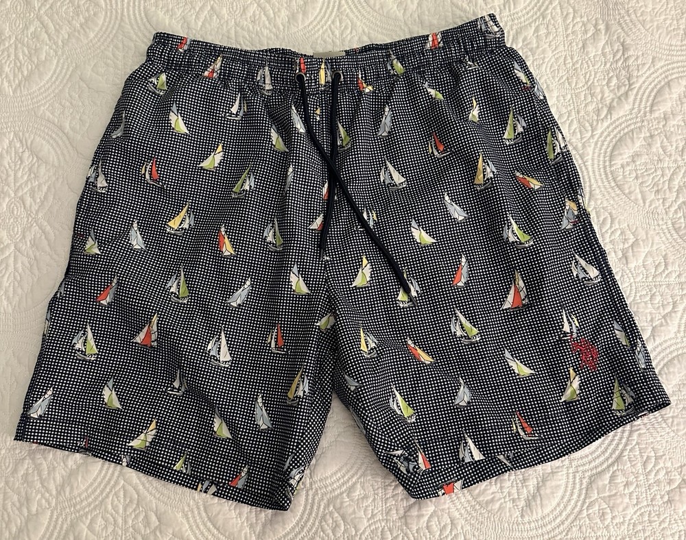U.S. Polo Assn Mens Swim Trunks Medium Sailboat Print Navy