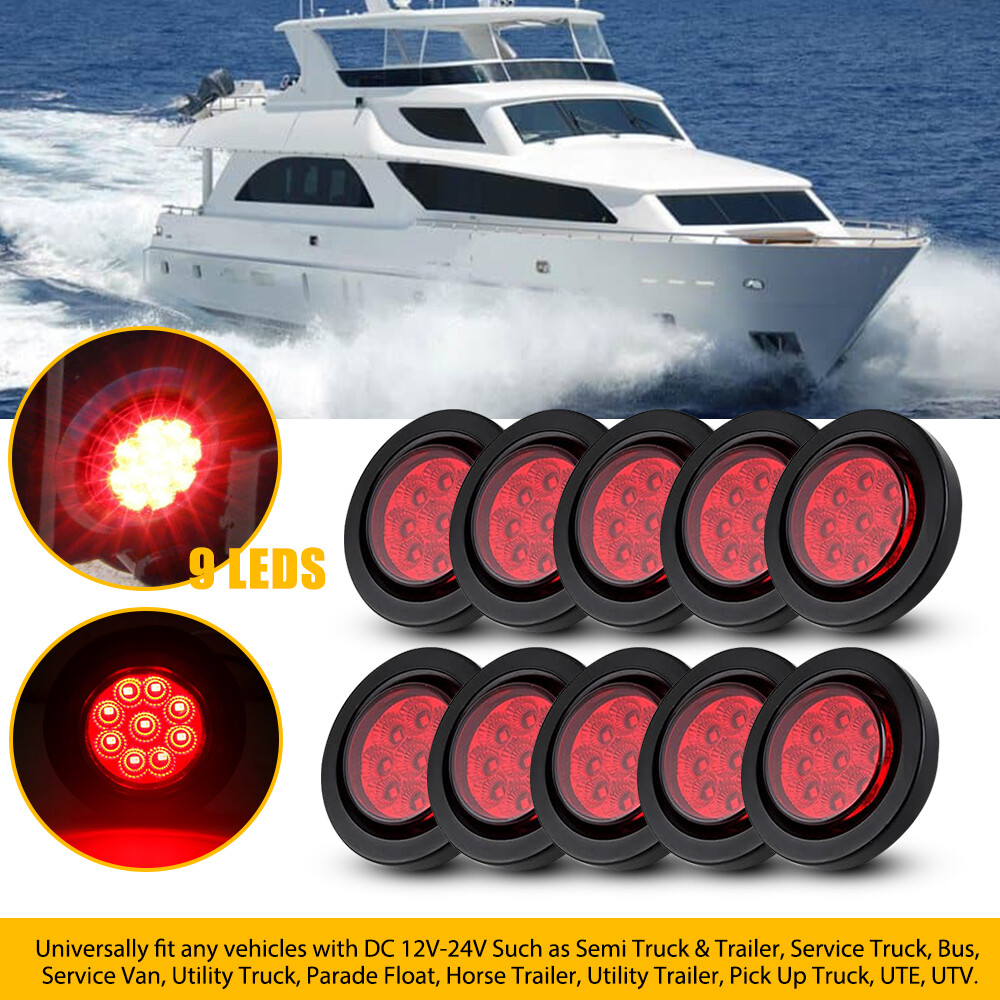 2 Inch 10X DOT Red Round 9LED Trailer Marker Lights with Grommet for Truck RV Bus