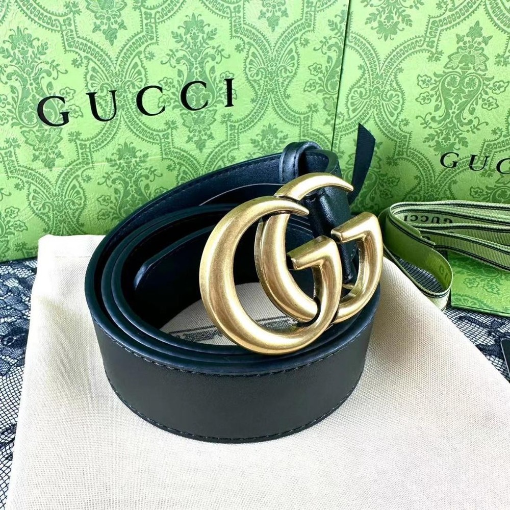 GUCCI GG Marmont Black Leather Belt with Buckle Authentic Made in Italy