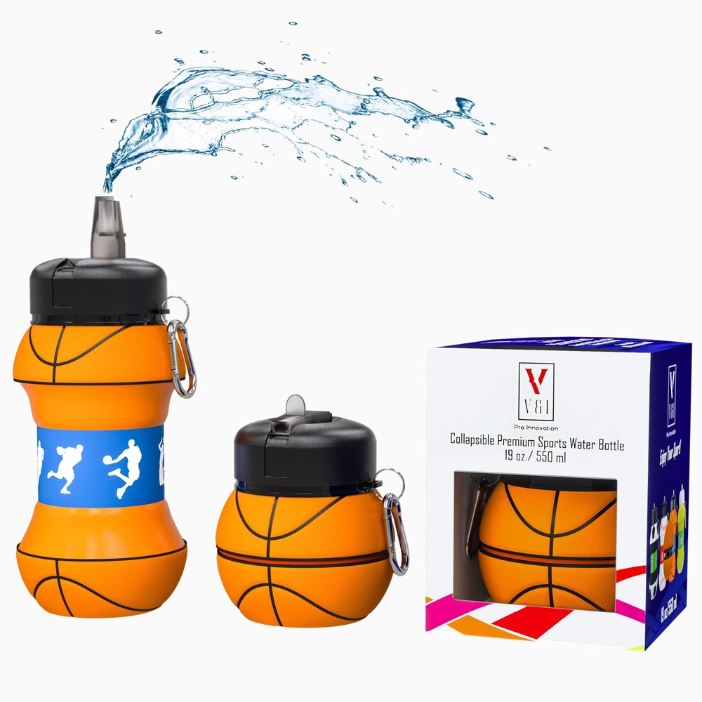 Kids Sports Water Bottle Collapsible Ball Shaped Drinking Cup Leak Proof Scho...