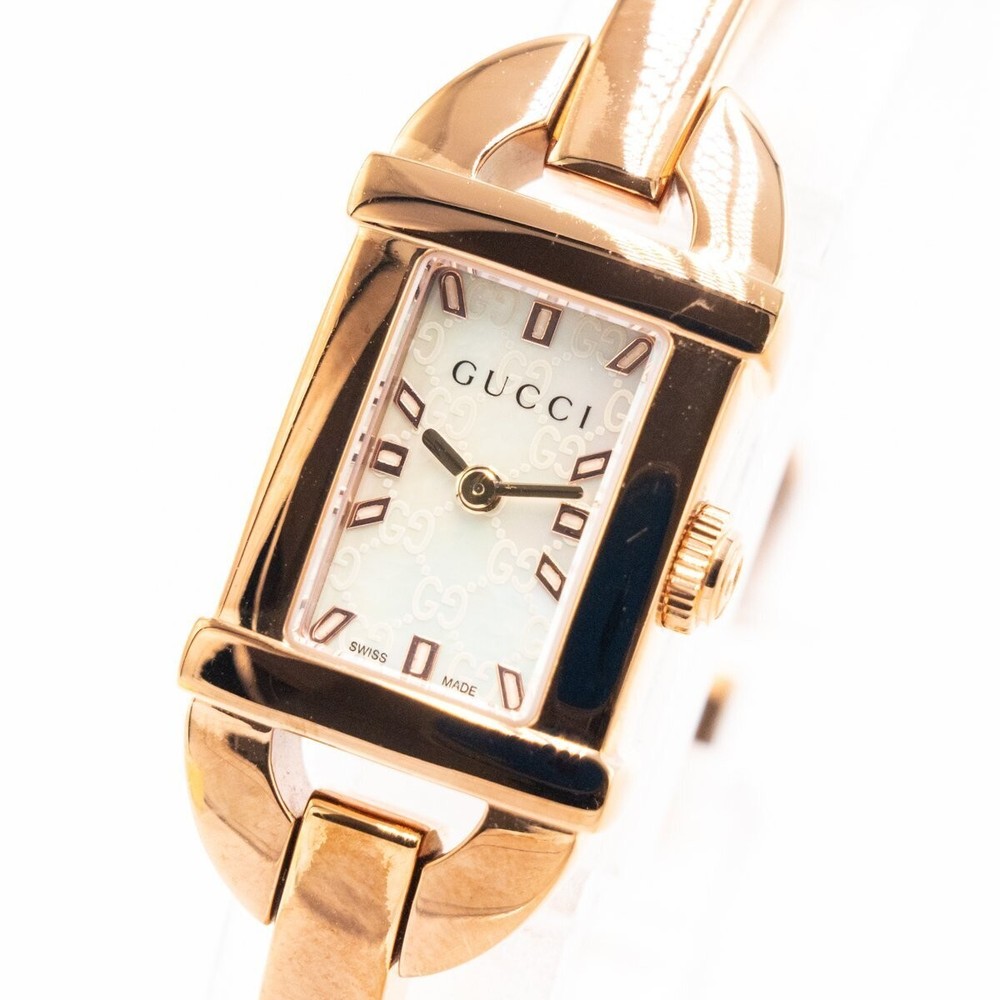 Near Mint GUCCI 6800L Gold Bangle Watch with GG Dial Vintage Working Condition