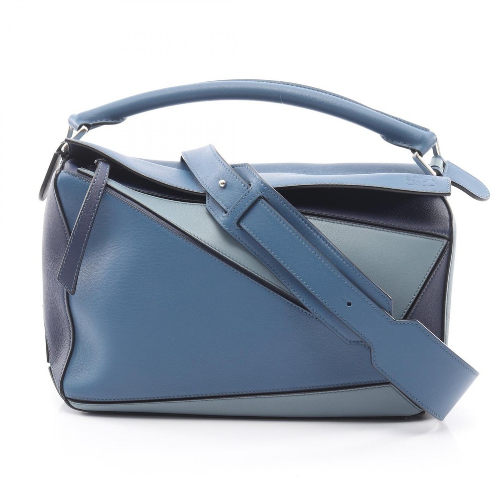 LOEWE Puzzle medium crossbody shoulder Handbag leather Blue Navy Used Women