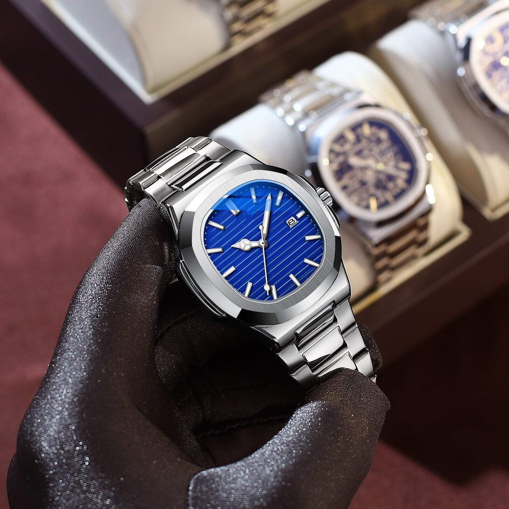 Men's Luminous Waterproof Quartz Watch with Stainless Steel Strap and Butterfly