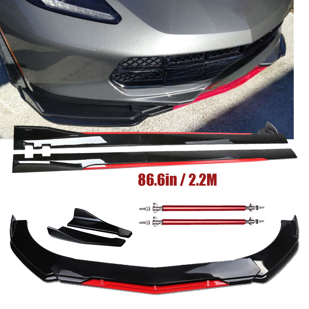 Front Bumper Lip Splitter Spoiler Glossy Black Red For Corvette C7 Z06 Body Kit