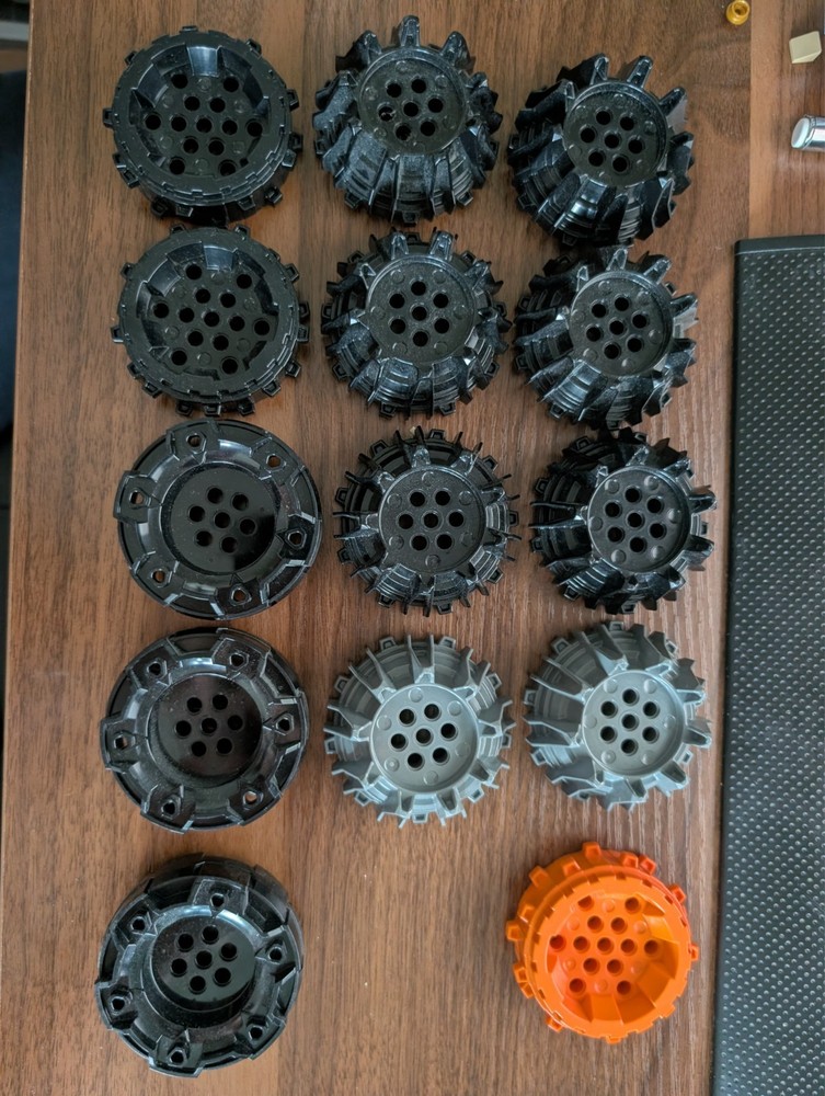 LEGO Lot of 14 Wheel Hard Plastic Large Black Gray Orange