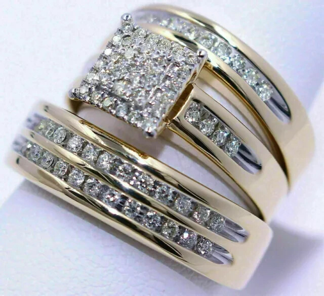 His & Her Simulated Diamond Round Cut Rings in 14k White Gold Plated Set