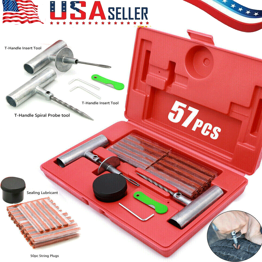 57PCS Car Tire Repair Tool Kit Heavy Duty Flat Tire Repair Kits Plug Patch Truck