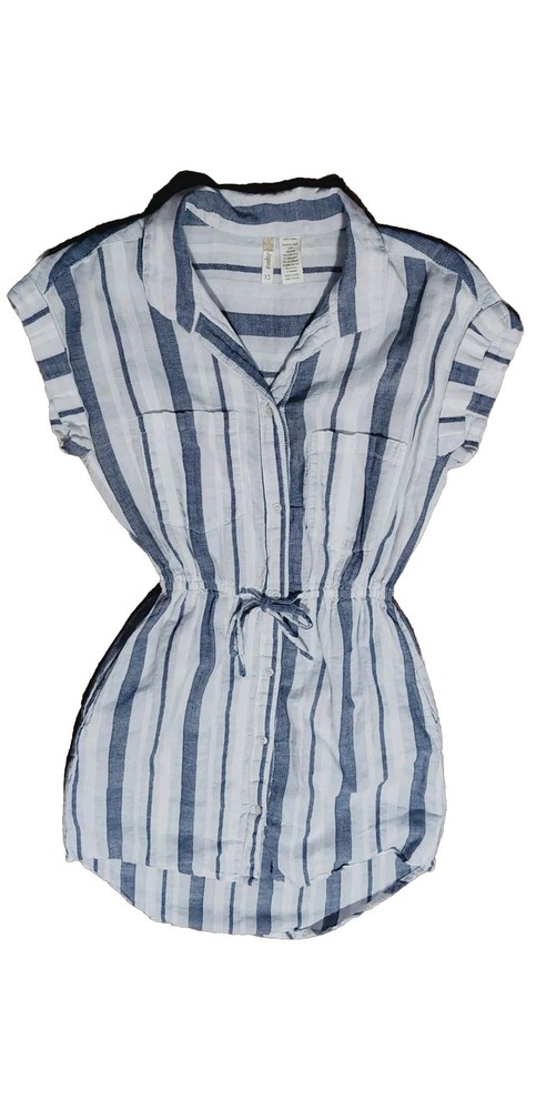 Japna Dress Button Front Size XS Blue White 100% Cotton Womens