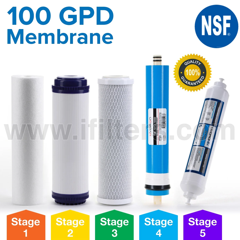 Reverse Osmosis Universal Replacement Filter Set RO Cartridges 5 Pcs W/ 100 GPD