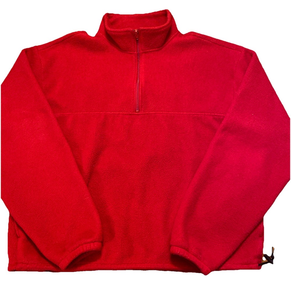 J Crew Vintage 90s Oarsman Red 1/4 Zip Fleece Jacket Sweater L USA Made