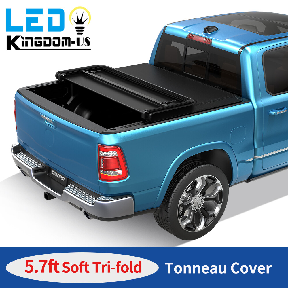 5.7FT Tri-Fold Tonneau Cover For 2009-2024 Dodge Ram 1500 Truck Bed Waterproof
