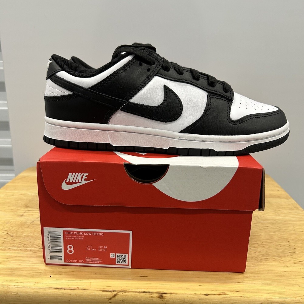 Nike Dunk Low Panda Retro DD1391-100 Black White Size 8 Mens Authentic New Sneakers