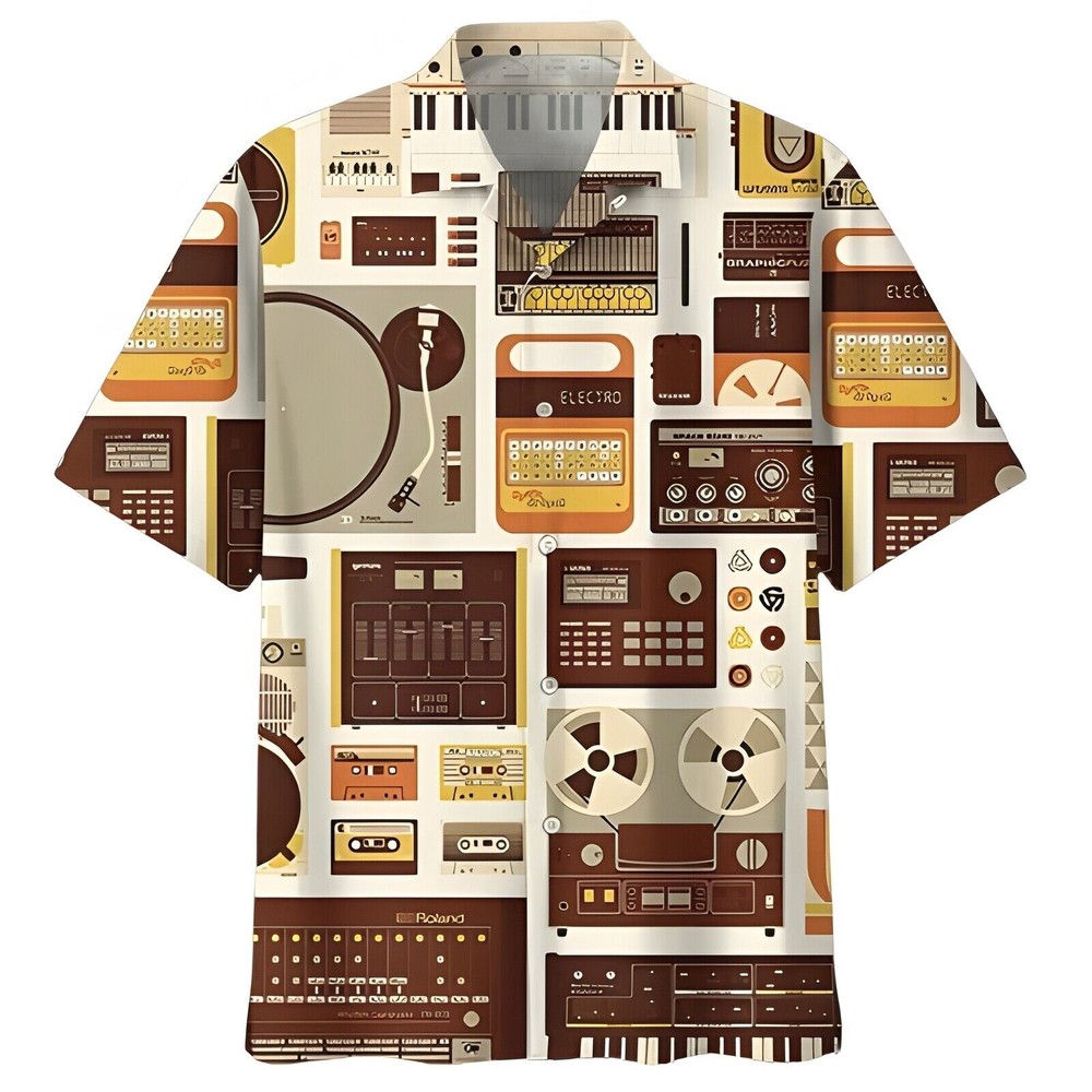 DJ Records Pattern Hawaiian Shirt for Men with 3D Print Short Sleeve Summer Party Casual Wear Aloha Shirt