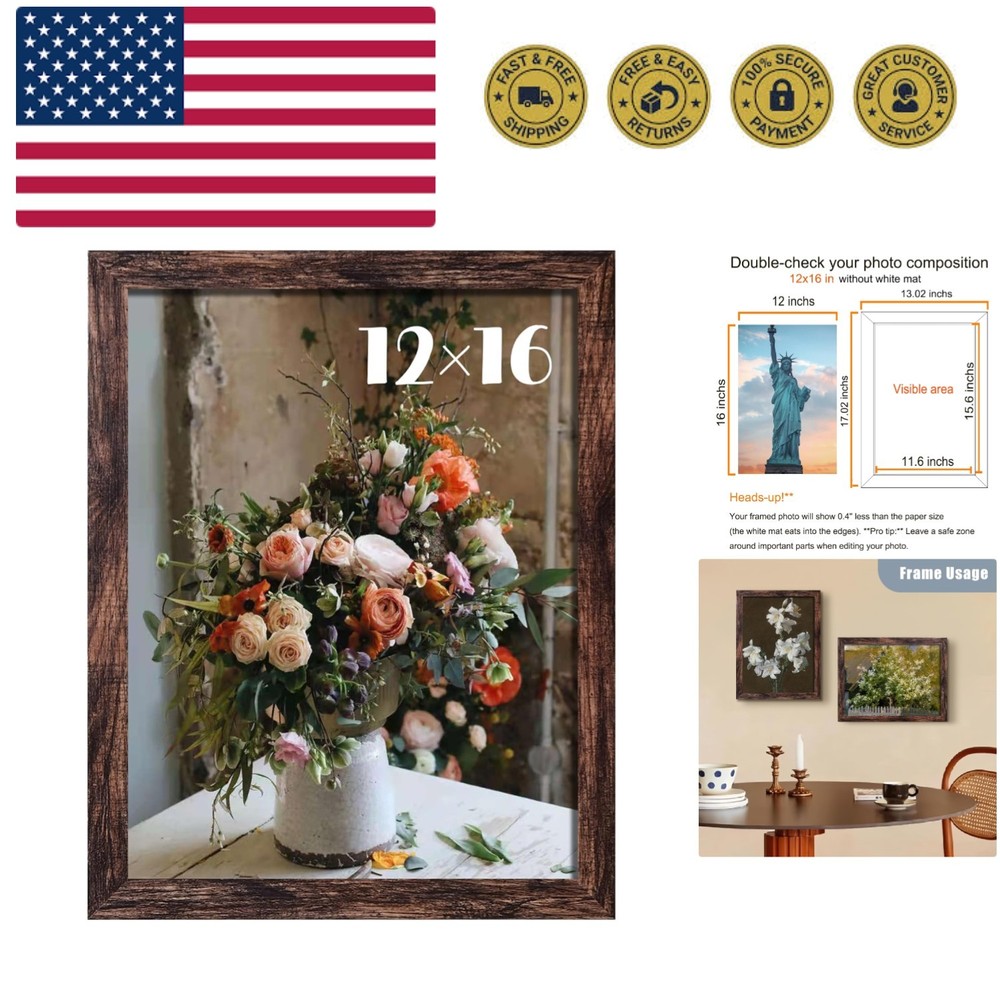 12x16 Frame Wall Hanging Picture Frames, Brown, 1 Pack