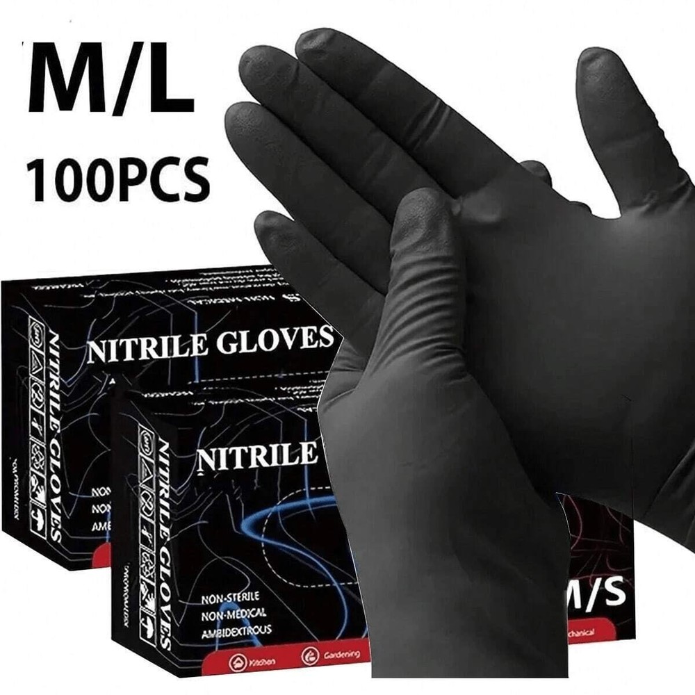 100pcs Black & Blue Disposable Latex-Free Powder-Free Gloves for Multipurpose Use