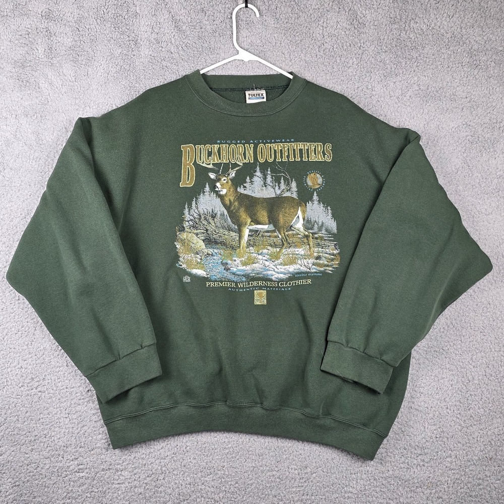 Vintage Buckhorn Outfitters Sweater Mens 2XL Green Deer Sweatshirt 90s Tultex