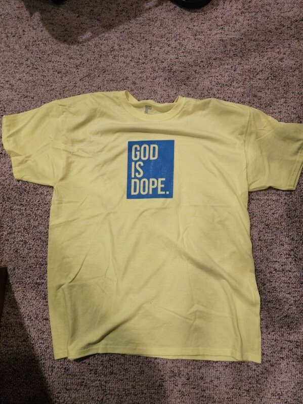 God Is Dope Unisex T Shirt - Limited Edition - Yellow W/ Blue Box Logo