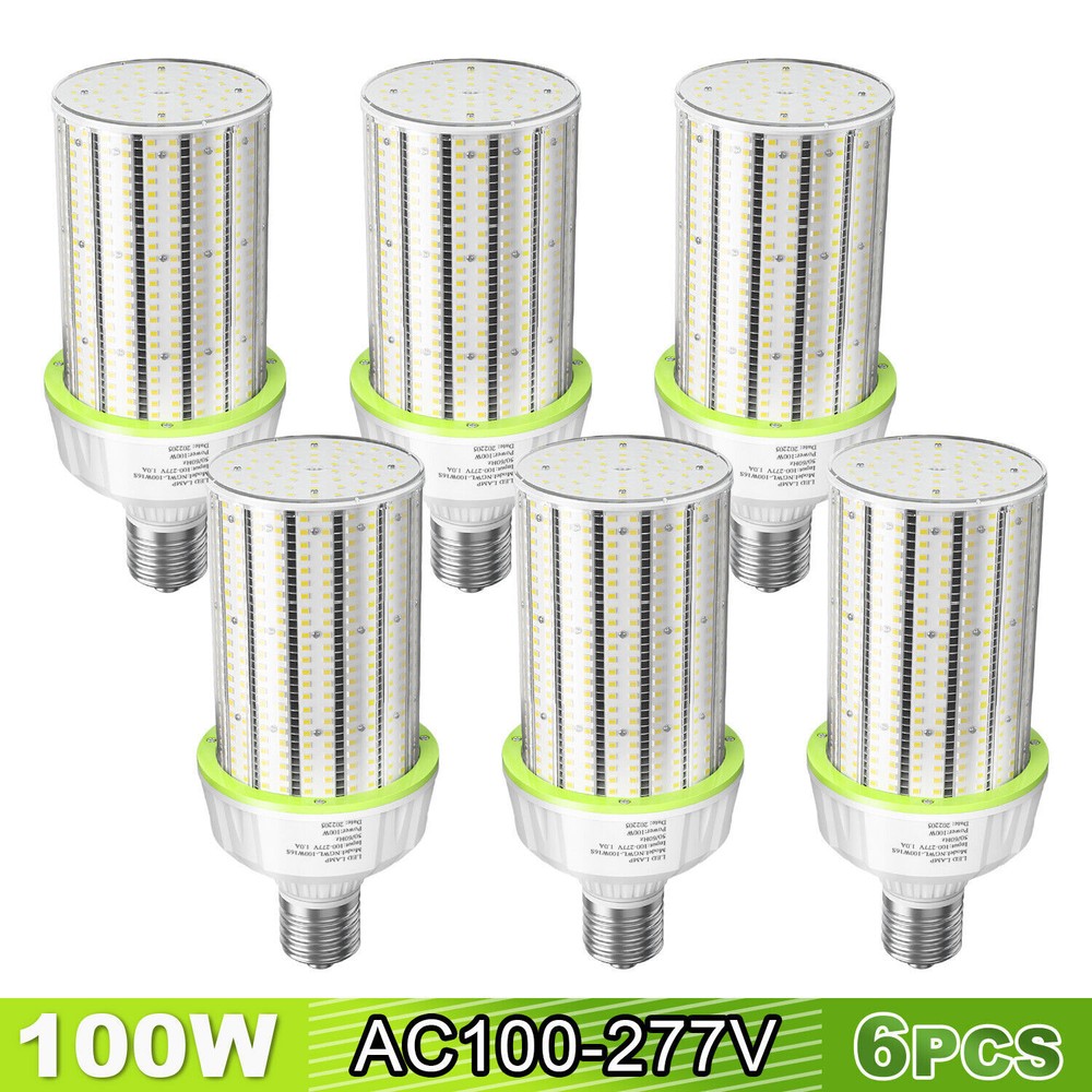 6-Pack 100W LED Corn Bulbs Replace 400W MH/HPS for Garage Workshop 5000K