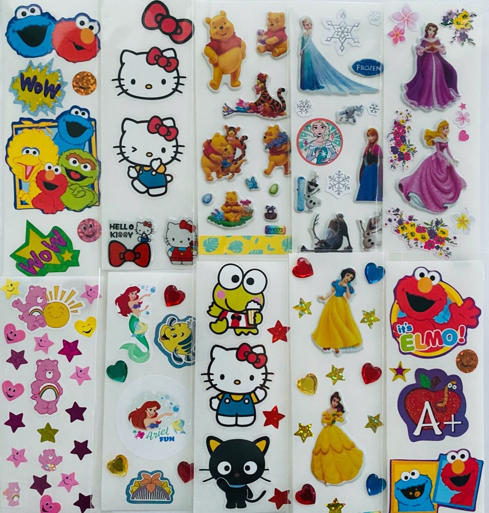 169+ STICKERS Mxd Themes ELMO Cookie Monster HELLO KITTY FROZEN ELSA Care Bears