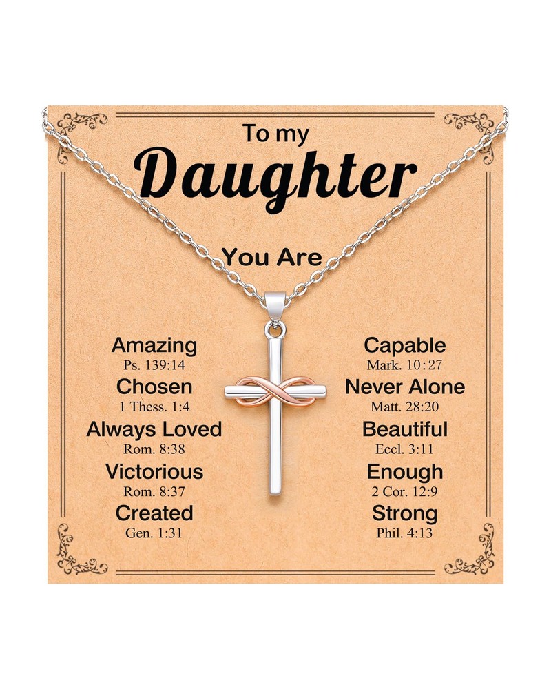 Mom to Daughter Cross Necklace Gift for Birthday Baptism Confirmation Christian Jewelry