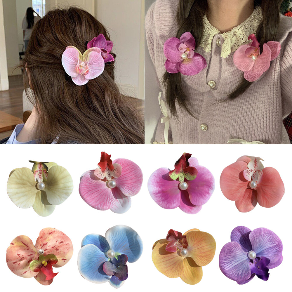 9PCS Butterfly Orchid Pearl Shaped Hair Clip Flowers Hairpins Barrettes US