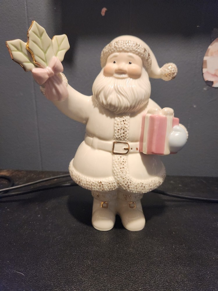 Lenox Santa Ivory And Gold Figurine Holding Present And Holly- 7.5 Inches