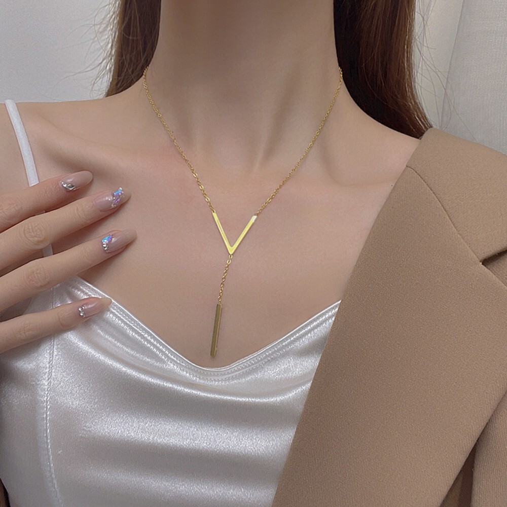 V-shaped Long Sexy Clavicle Gold Colour Chain Necklace Choker Women 2025 Fashion