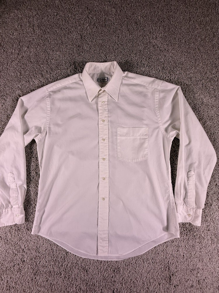 Yves Saint Laurent Shirt Mens 16 34-35 White Solid Long Sleeve Dress Button Up