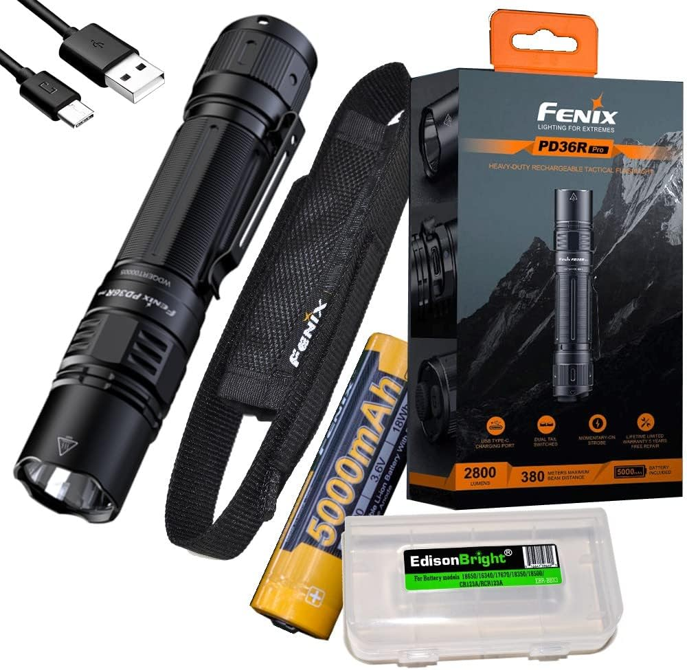 PD36R Pro 2800 Lumen USB Rechargeable LED Tactical Flashlight with  Charging Cab