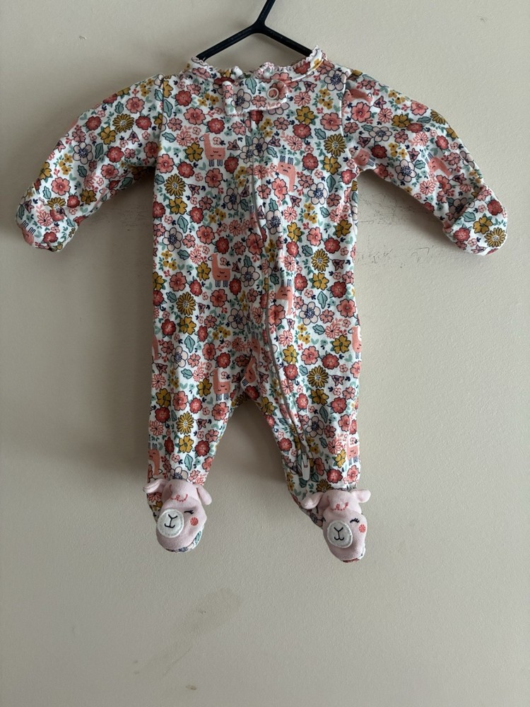 Carter's Baby Girl Floral Cute Llama Footie 2-Way Zip Sleep & Play Multi Preemie