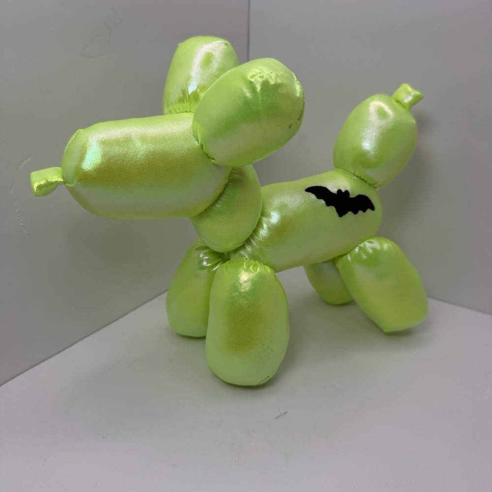 Neon Green Halloween Balloon Dog Plush Stuffed Animal Bat 8” Long