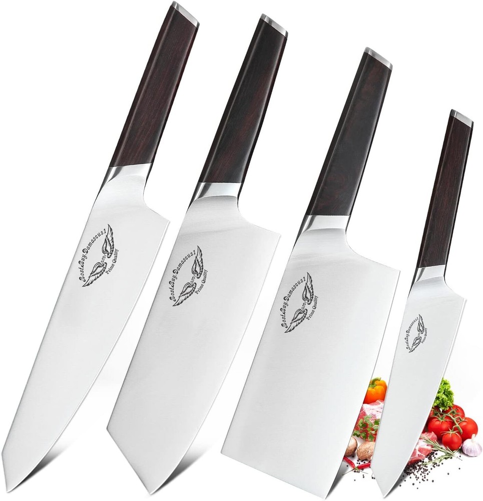 Damascus1 Knife Sets 7 Piece German Stainless Steel Kitchen Knives Block