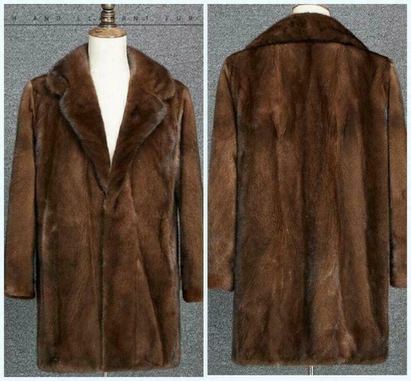 Fashion Mens Faux Fur Lapel Casual Overcoat Jacket Mid Long Winter Coats Outdoor