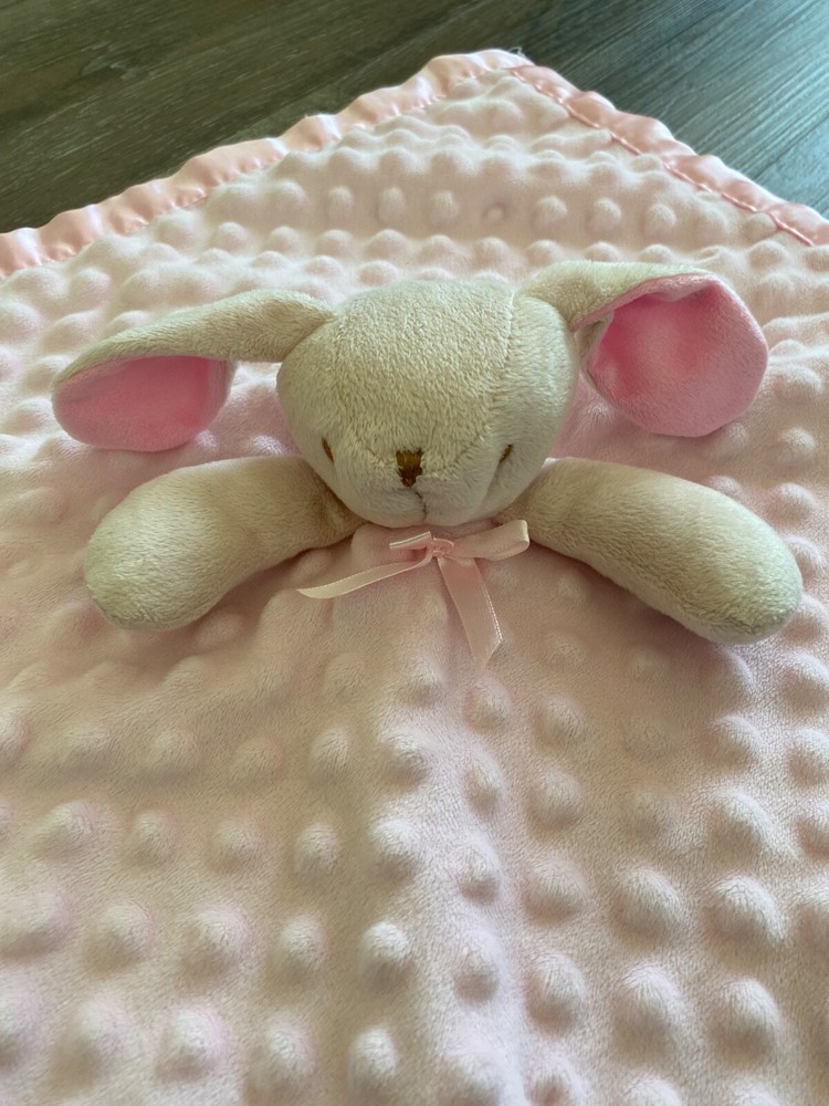 PRO GOLEEM Pink Bunny Security Blanket~Satin~Lovey~Plush~Minky Dot~Rabbit~